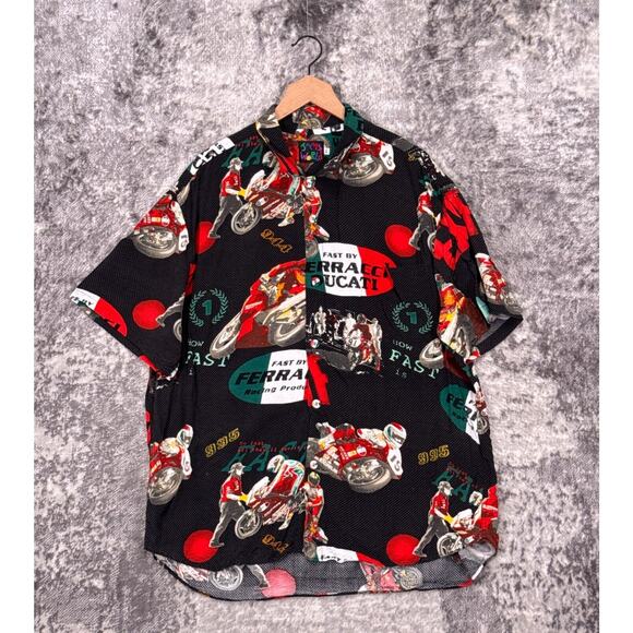 Jams World Shirt XL Mens Fast By Ferracci Ducati Racing Print Casual Button
